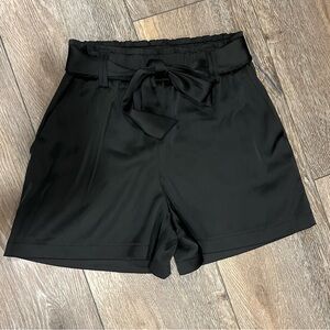 Joie paperbag shorts black satin with tie waist dressy elastic waist pockets 4